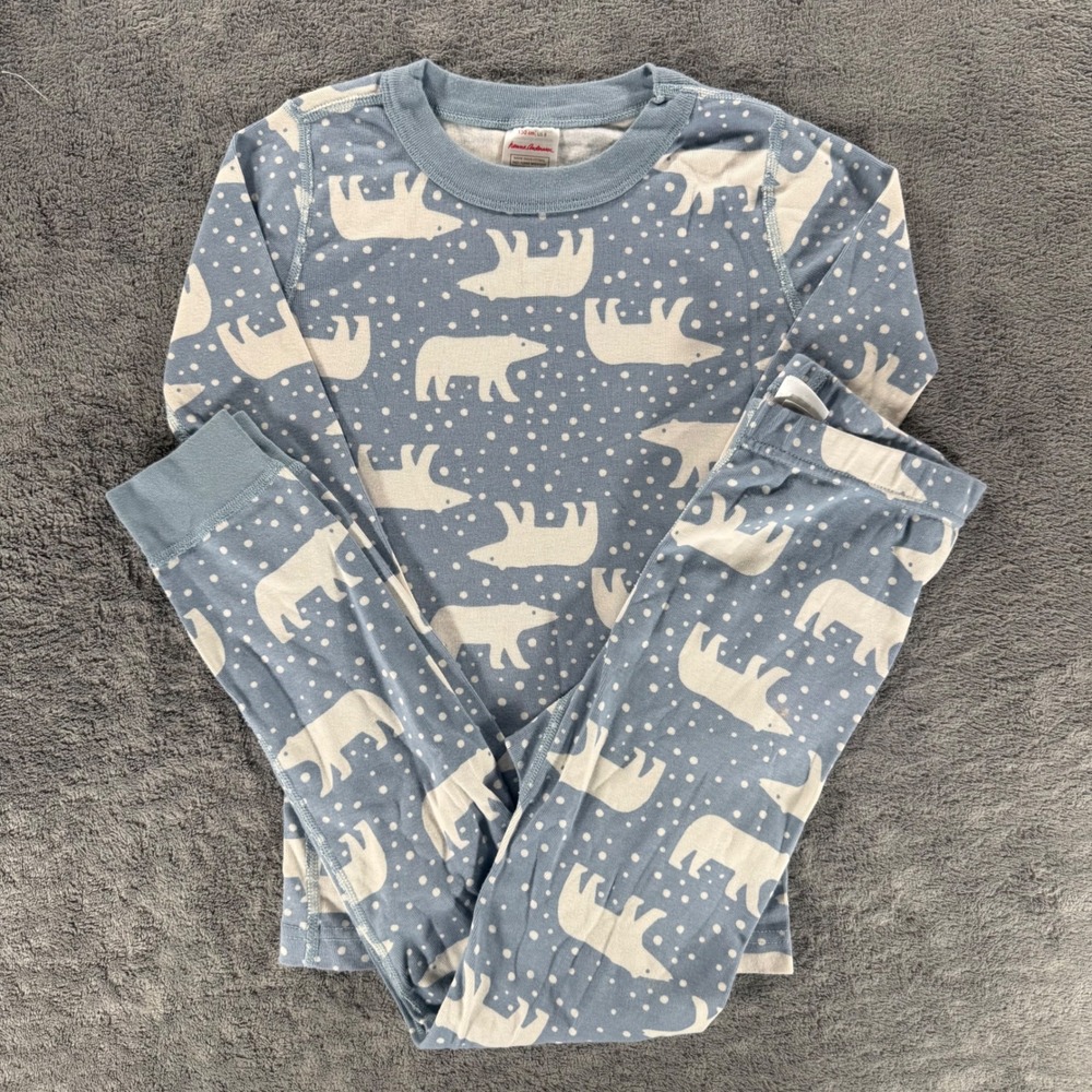 Hanna Andersson Long John Pajama Set 130 US 8 Snowy Polar Bear on North Air